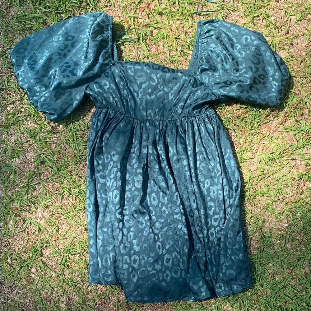 Elegant Teal Dress with Puff Sleeves